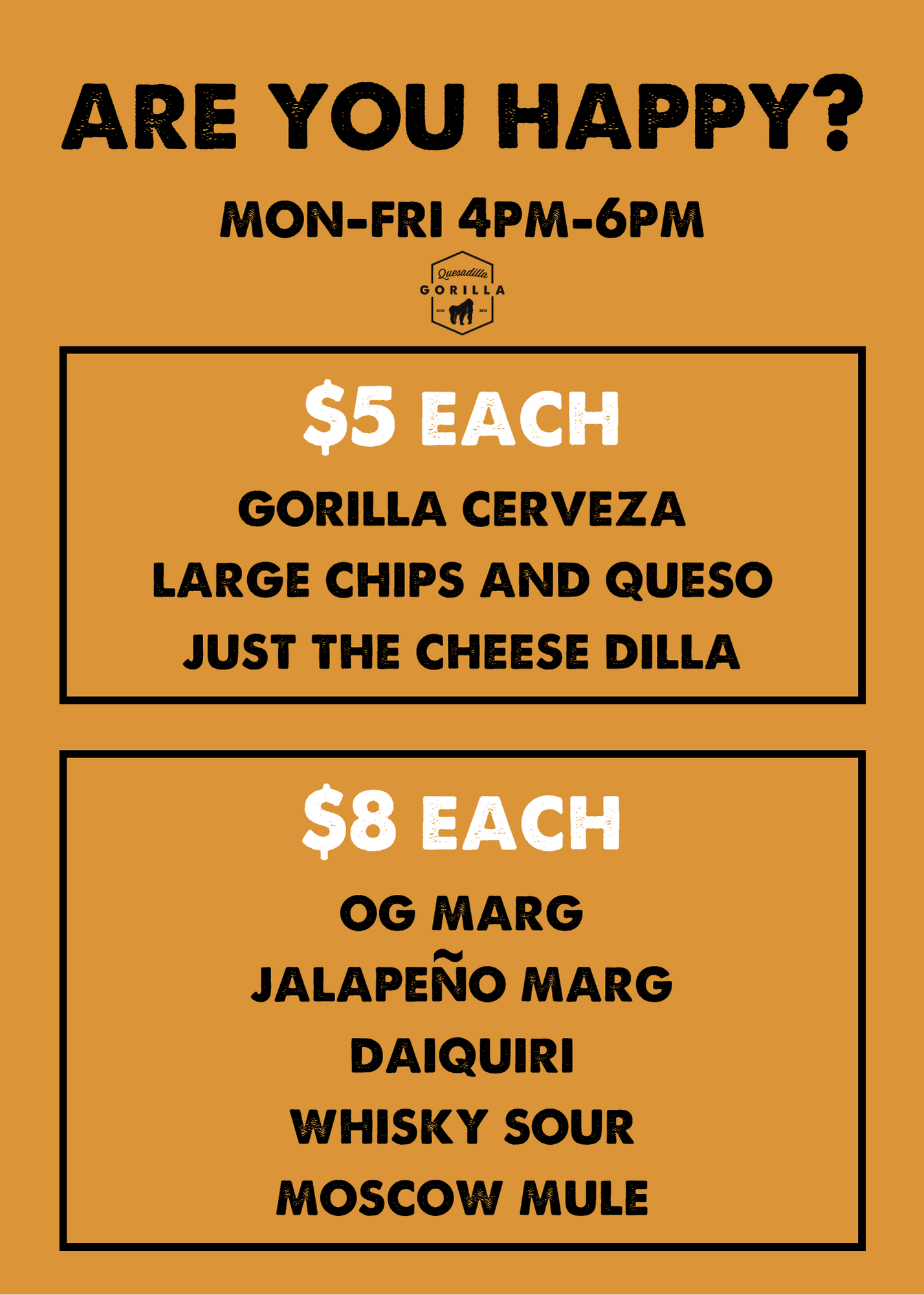 Menus Quesadilla Gorilla Mexican Restaurant in CA